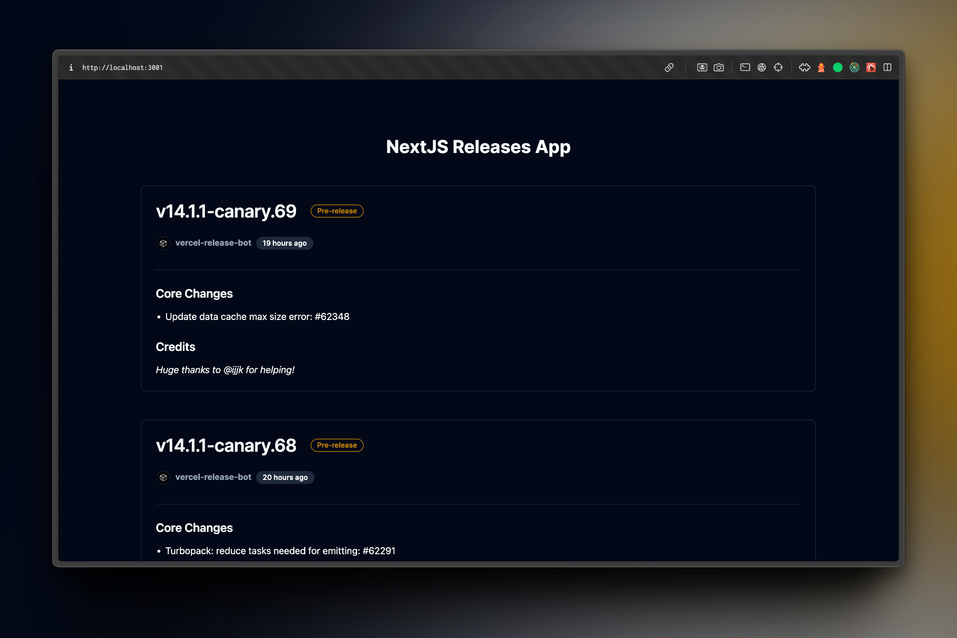 Next.js Releases App